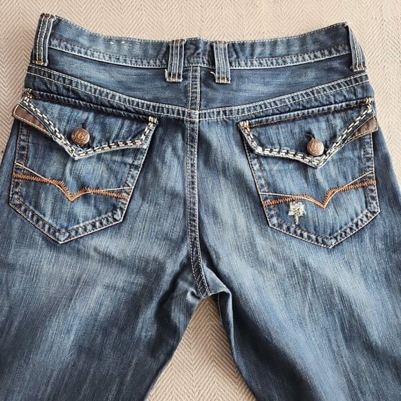 Guess Jeans Men's 34x31 Relaxed Boot Cut Medium Wash Blue Flap Pocket Embroidery - Picture 9 of 16